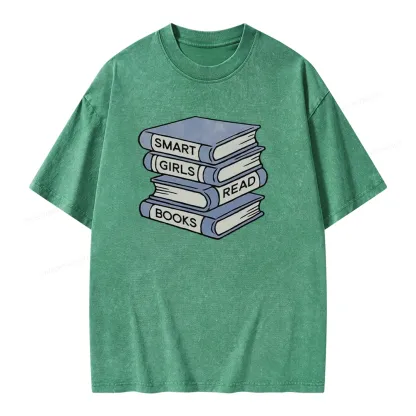 Pagewings Smart Girls Read Books Unisex Washed T-shirt