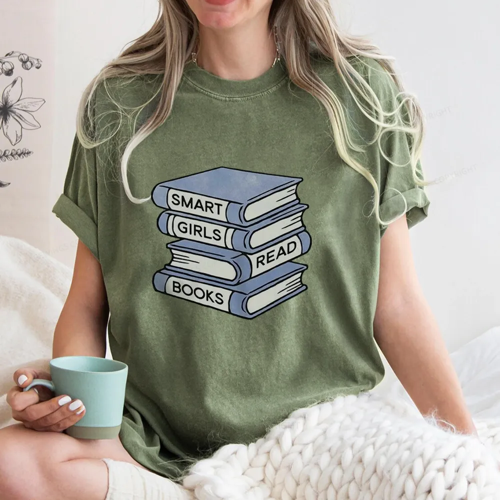 Pagewings Smart Girls Read Books Unisex Washed T-shirt