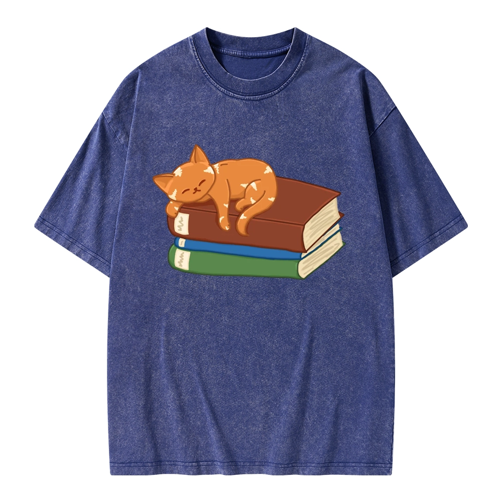 Pagewings Orange Book Cat Unisex Washed T-shirt