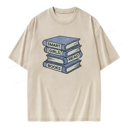 Pagewings Smart Girls Read Books Unisex Washed T-shirt