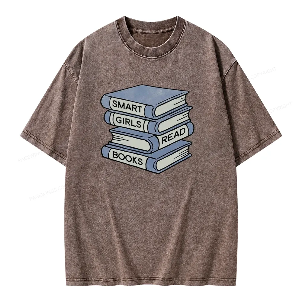 Pagewings Smart Girls Read Books Unisex Washed T-shirt