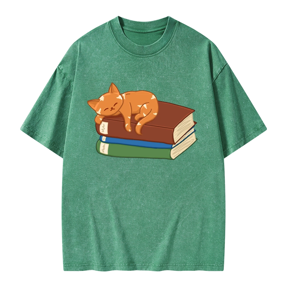 Pagewings Orange Book Cat Unisex Washed T-shirt