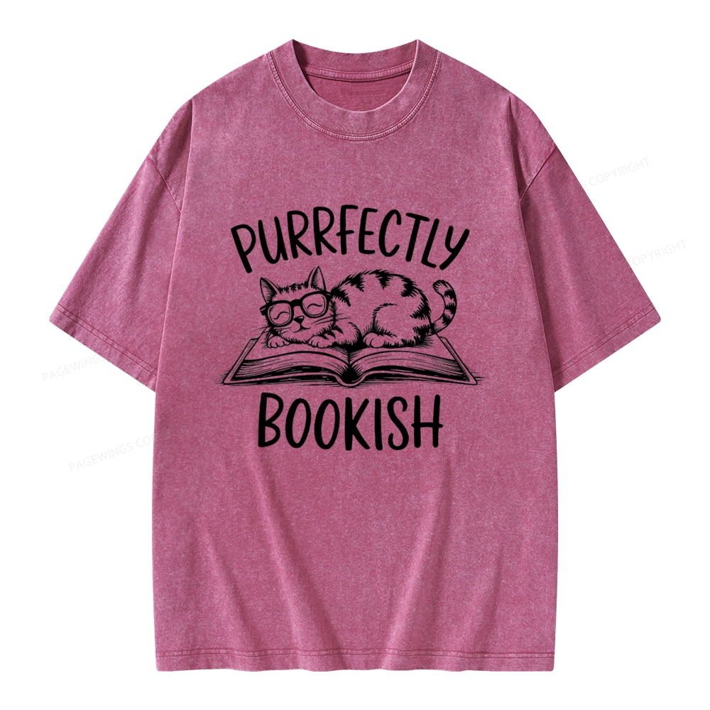 Pagewings Purrfectly Bookish Cat Unisex Washed T-shirt
