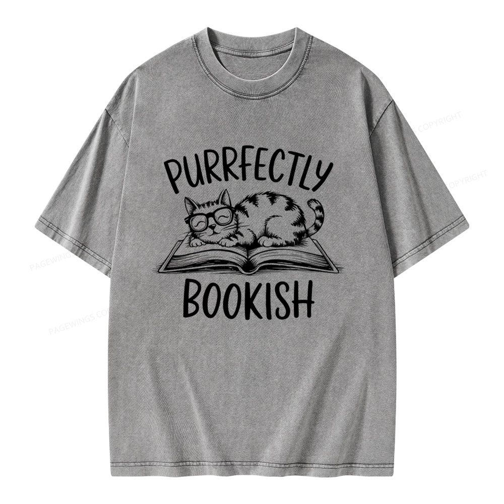 Pagewings Purrfectly Bookish Cat Unisex Washed T-shirt