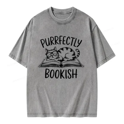 Pagewings Purrfectly Bookish Cat Unisex Washed T-shirt