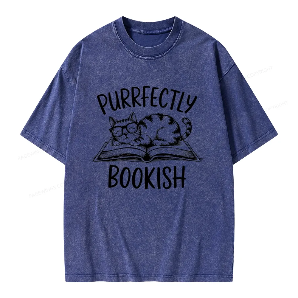 Pagewings Purrfectly Bookish Cat Unisex Washed T-shirt