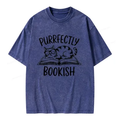Pagewings Purrfectly Bookish Cat Unisex Washed T-shirt