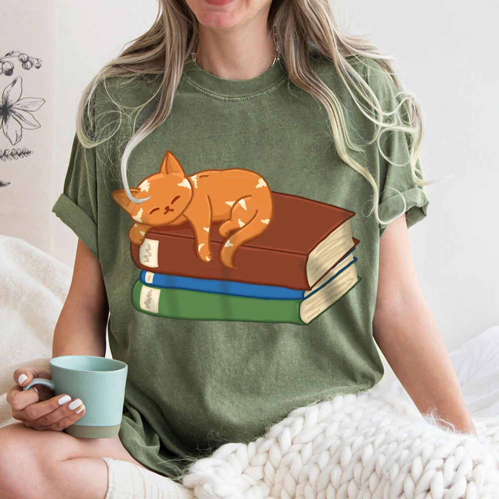 Pagewings Orange Book Cat Unisex Washed T-shirt