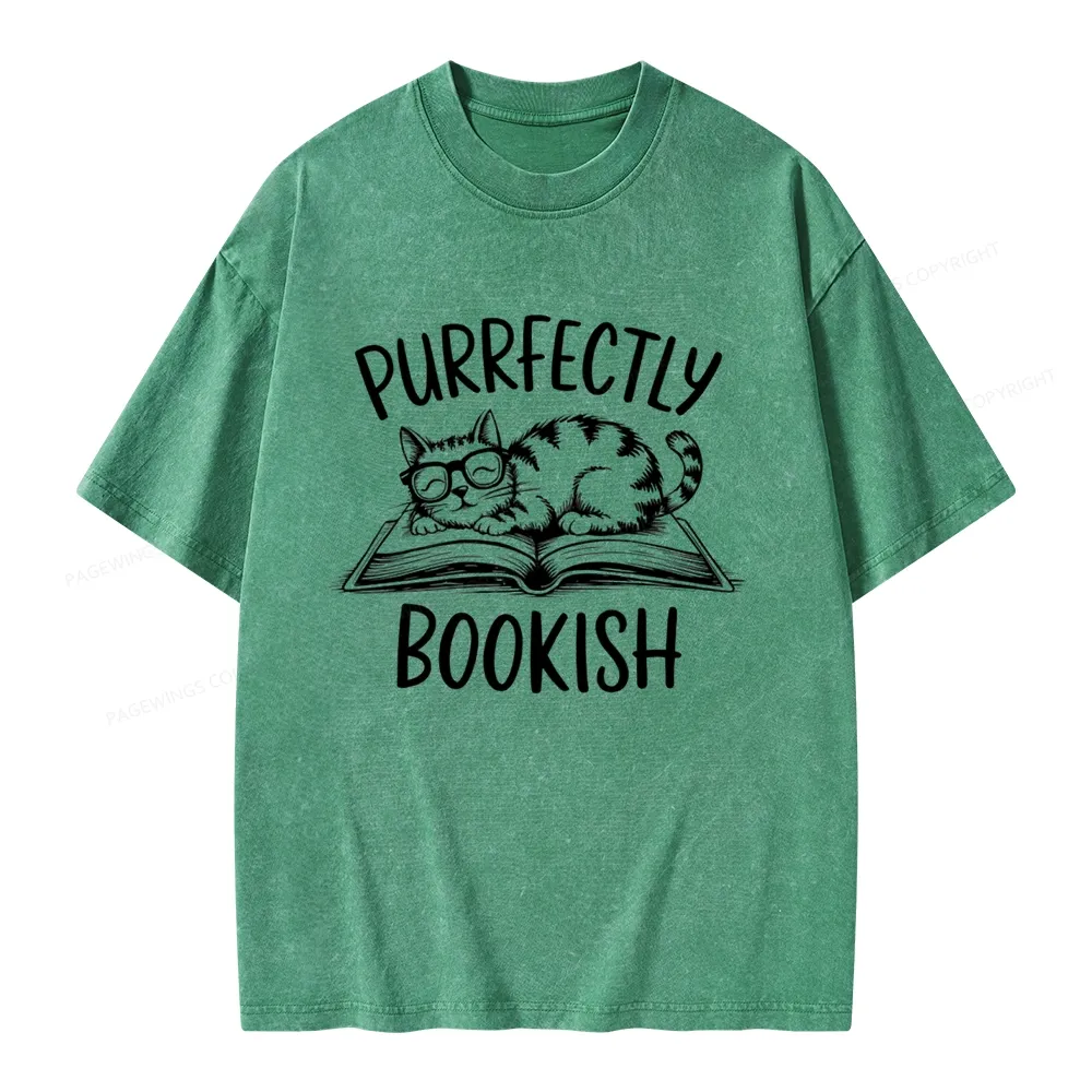Pagewings Purrfectly Bookish Cat Unisex Washed T-shirt