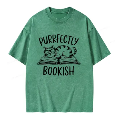 Pagewings Purrfectly Bookish Cat Unisex Washed T-shirt