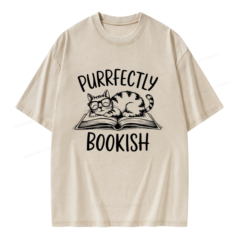 Pagewings Purrfectly Bookish Cat Unisex Washed T-shirt