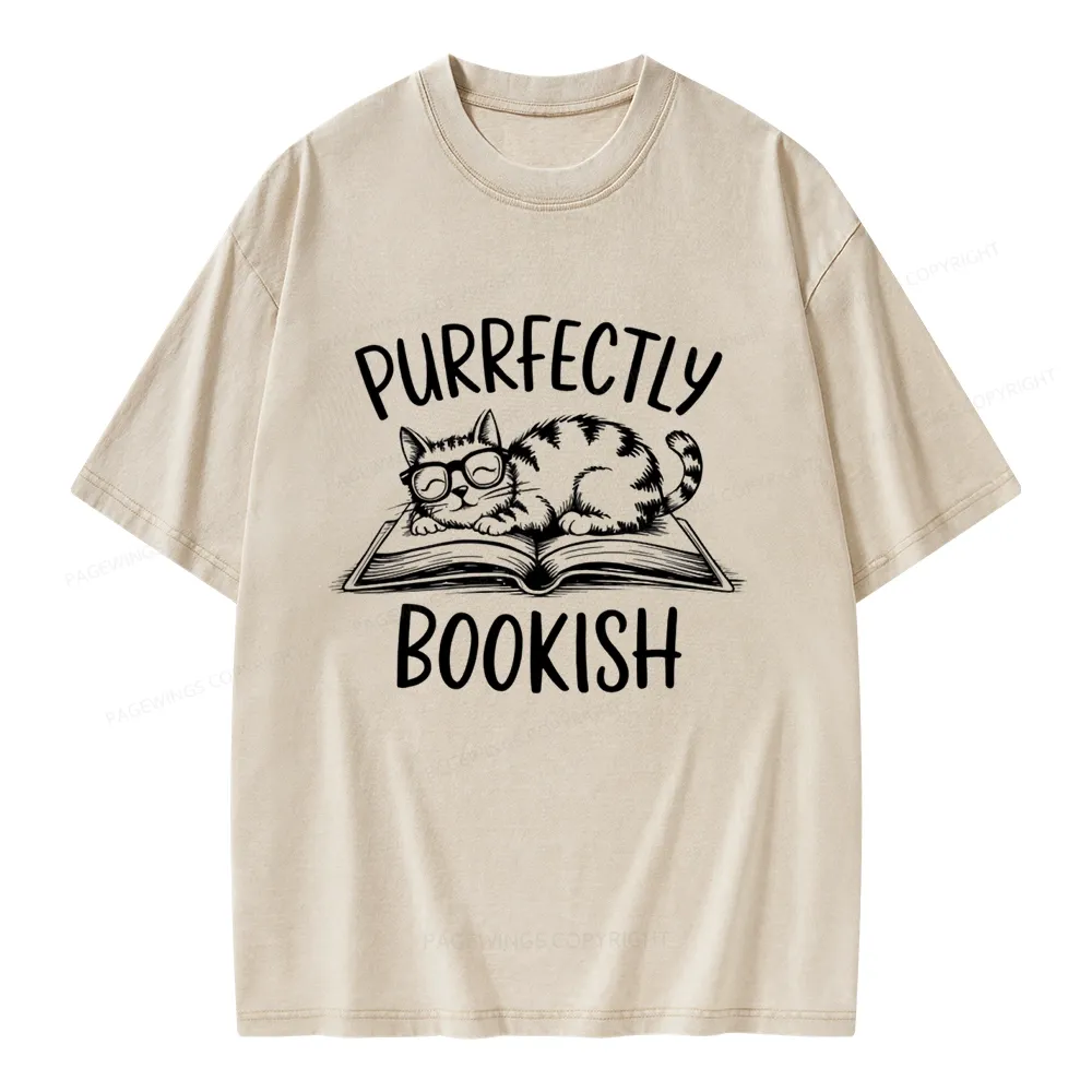 Pagewings Purrfectly Bookish Cat Unisex Washed T-shirt