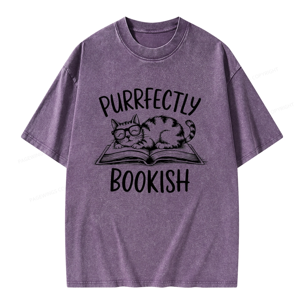 Pagewings Purrfectly Bookish Cat Unisex Washed T-shirt