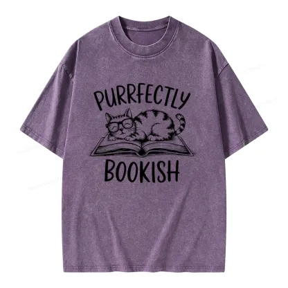 Pagewings Purrfectly Bookish Cat Unisex Washed T-shirt