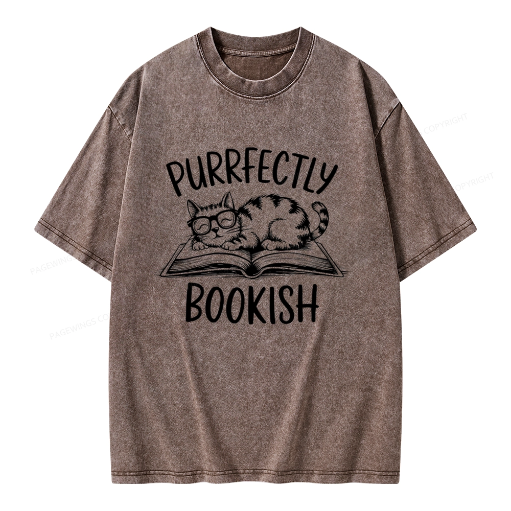 Pagewings Purrfectly Bookish Cat Unisex Washed T-shirt