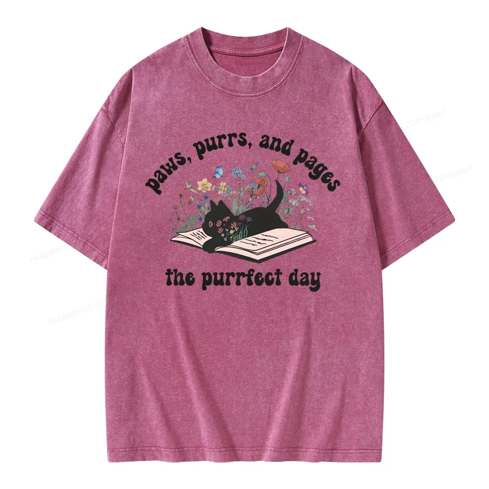 Pagewings Paws Purrs Pages Floral  Unisex Washed T-shirt