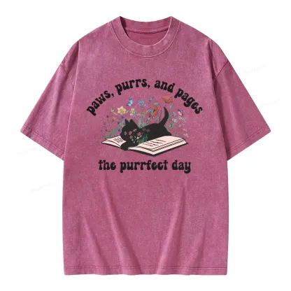 Pagewings Paws Purrs Pages Floral  Unisex Washed T-shirt