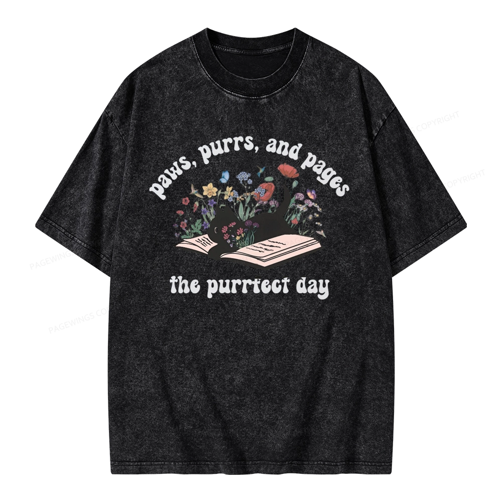 Pagewings Paws Purrs Pages Floral  Unisex Washed T-shirt