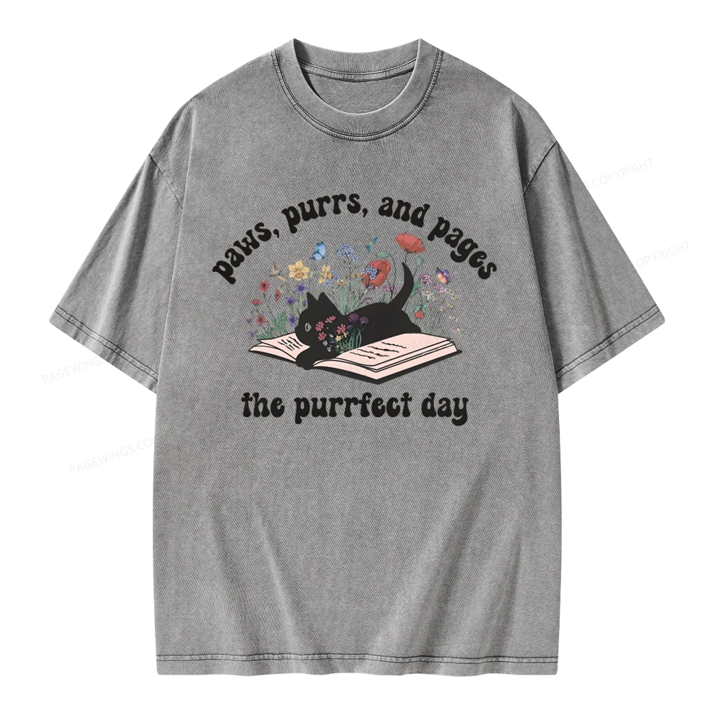 Pagewings Paws Purrs Pages Floral  Unisex Washed T-shirt