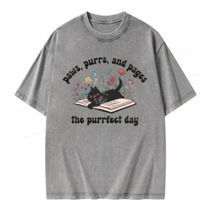 Pagewings Paws Purrs Pages Floral  Unisex Washed T-shirt