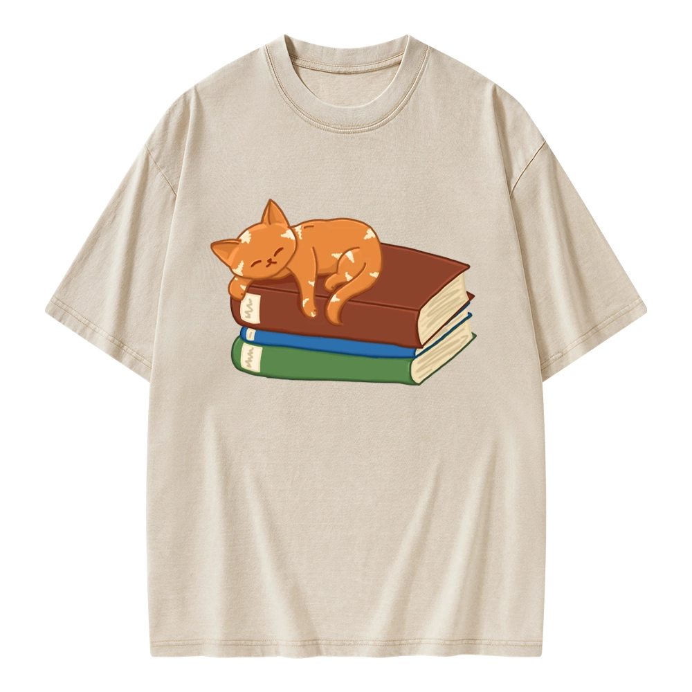 Pagewings Orange Book Cat Unisex Washed T-shirt