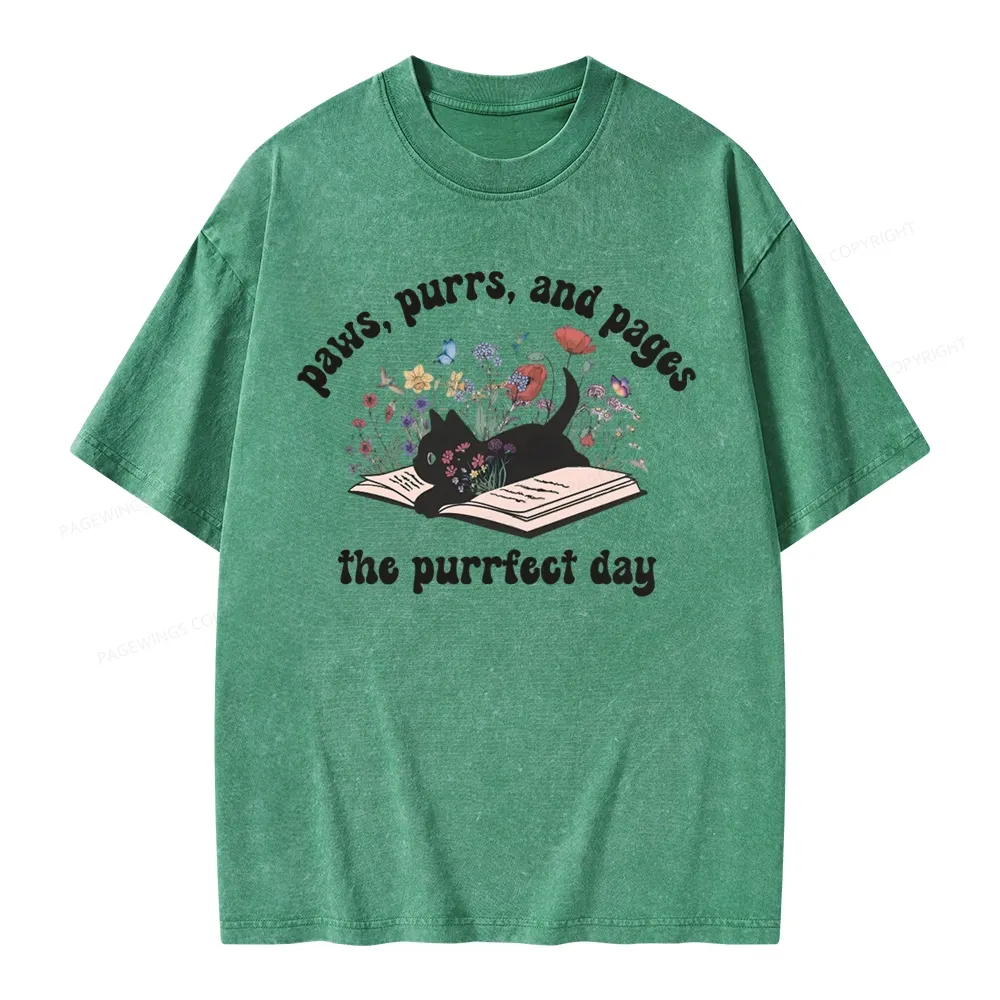 Pagewings Paws Purrs Pages Floral  Unisex Washed T-shirt