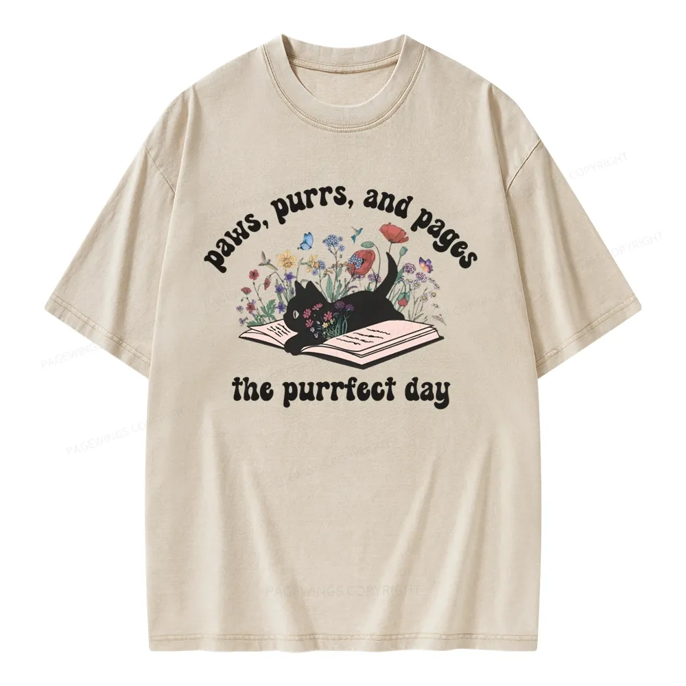 Pagewings Paws Purrs Pages Floral  Unisex Washed T-shirt