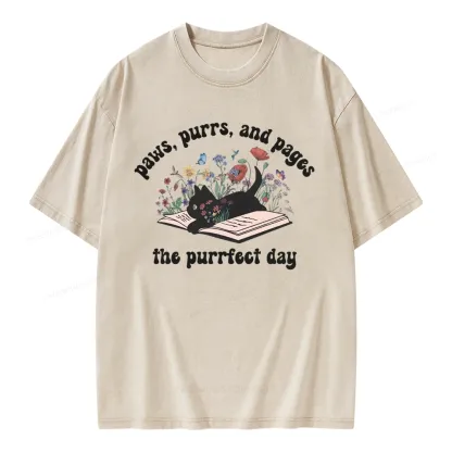 Pagewings Paws Purrs Pages Floral  Unisex Washed T-shirt