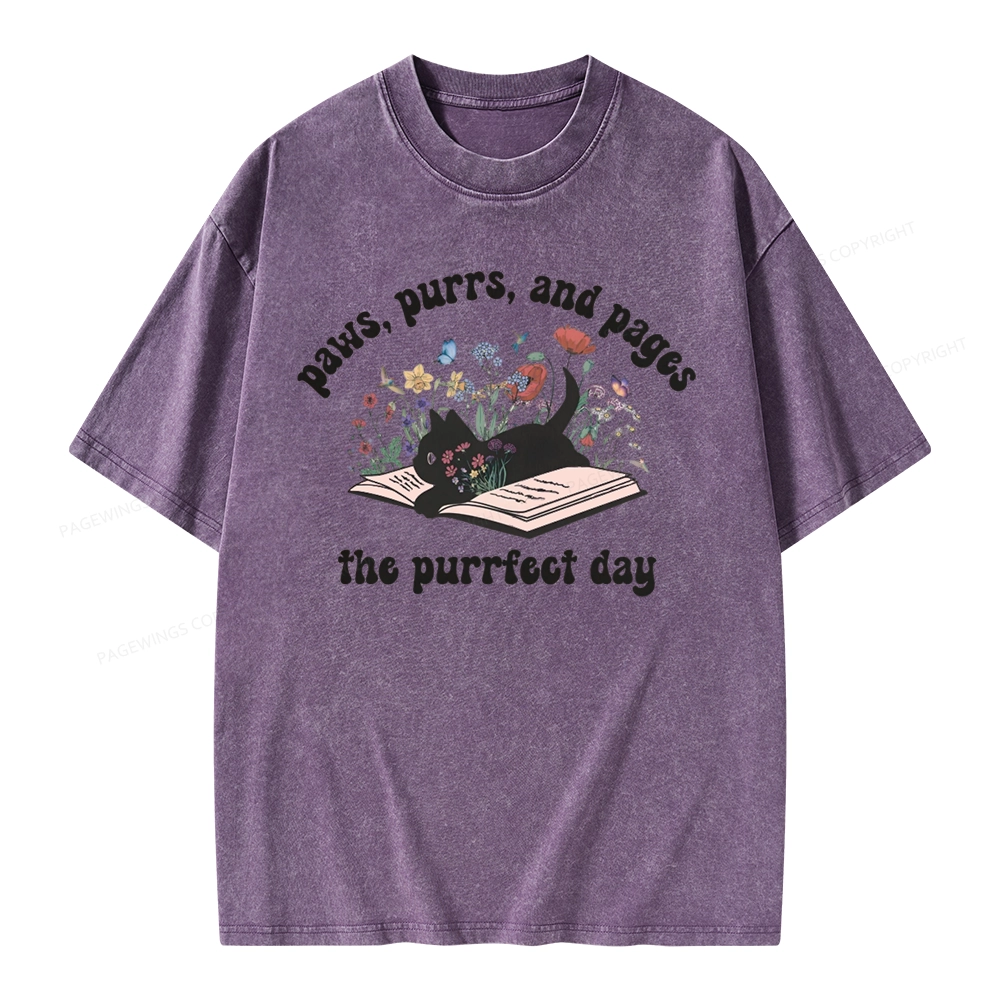 Pagewings Paws Purrs Pages Floral  Unisex Washed T-shirt
