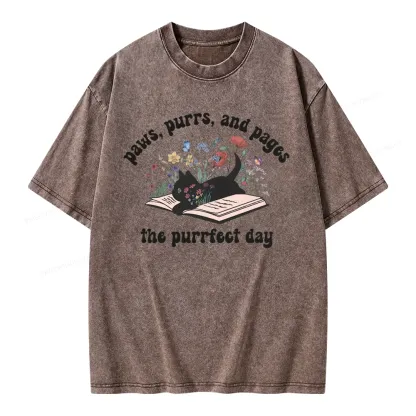 Pagewings Paws Purrs Pages Floral  Unisex Washed T-shirt