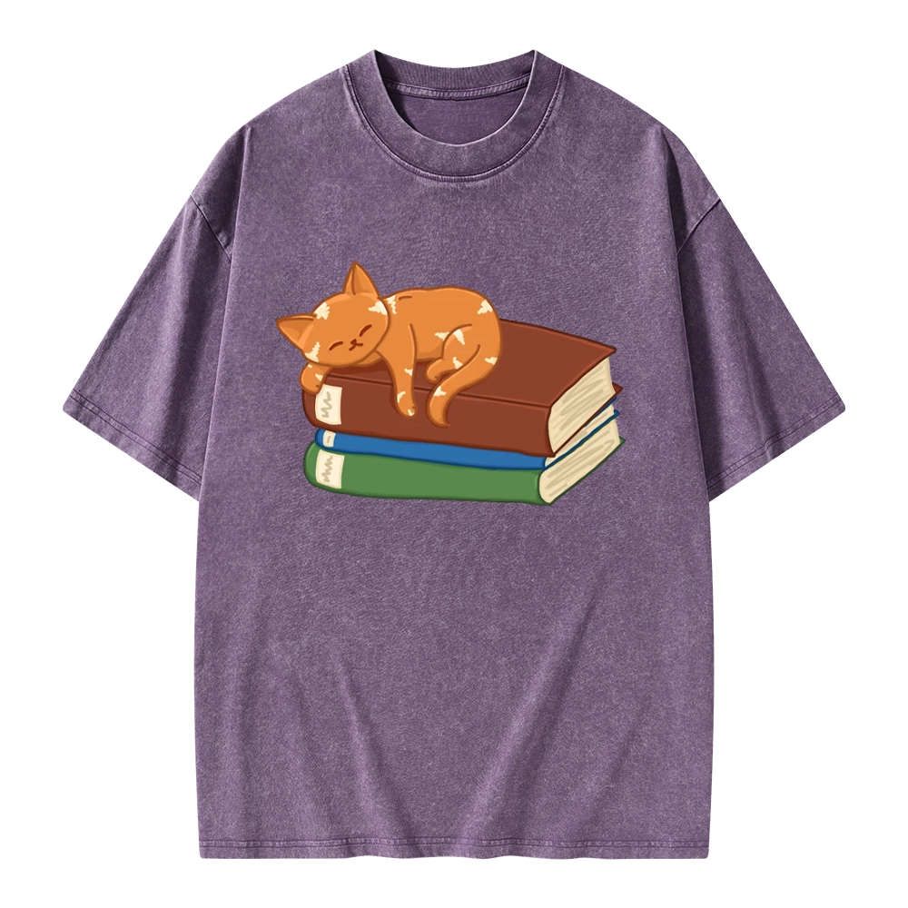 Pagewings Orange Book Cat Unisex Washed T-shirt