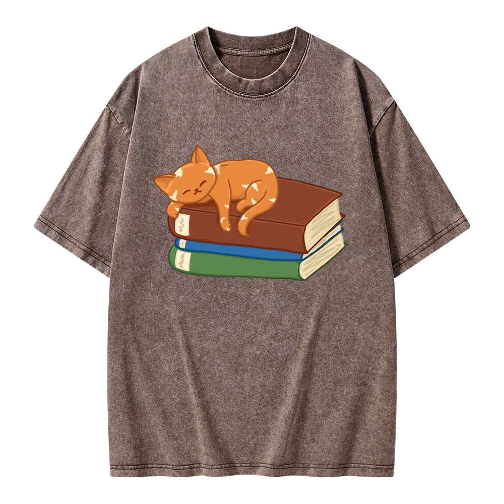 Pagewings Orange Book Cat Unisex Washed T-shirt