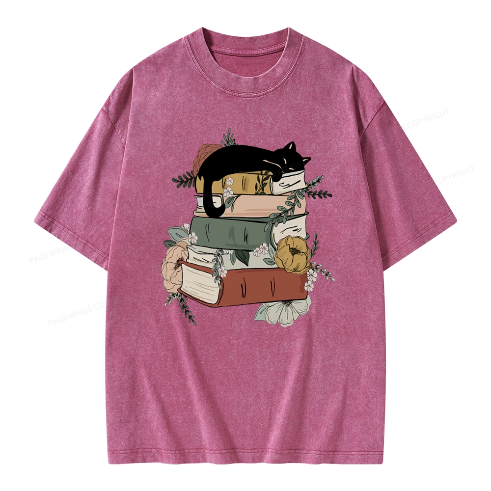 Pagewings Books And Cats Unisex Washed T-shirt