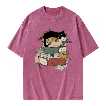 Pagewings Books And Cats Unisex Washed T-shirt