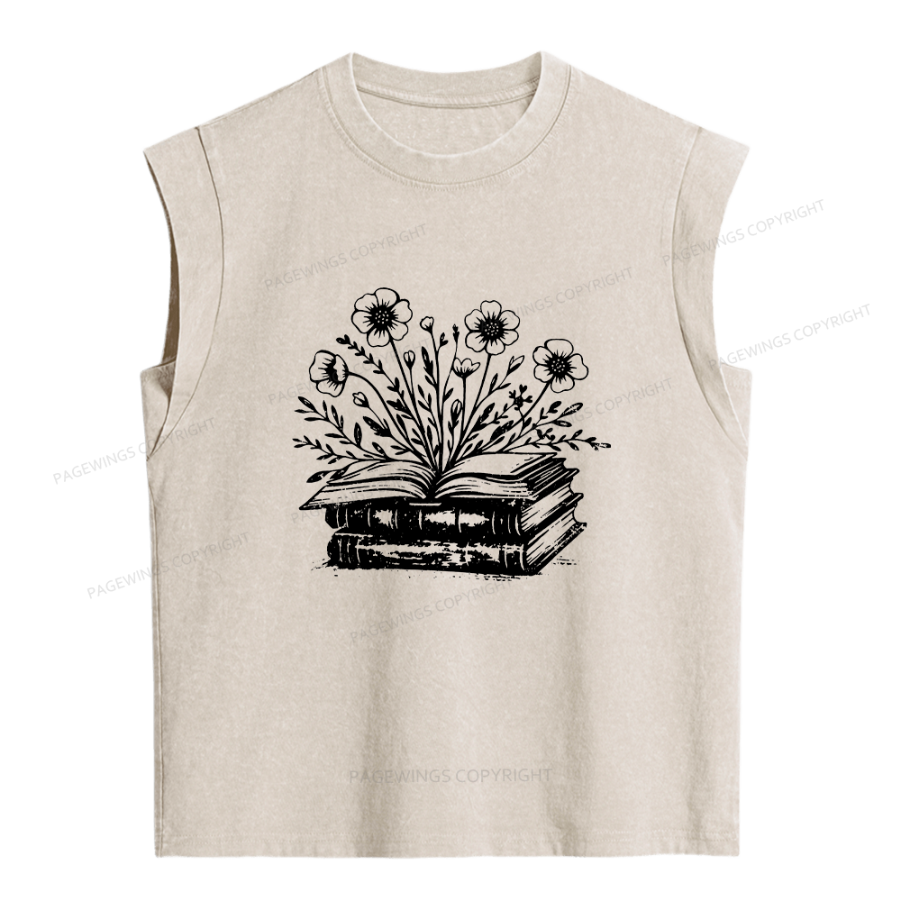 Pagewings Vintage Book Flowers Women's Washed Tank Top