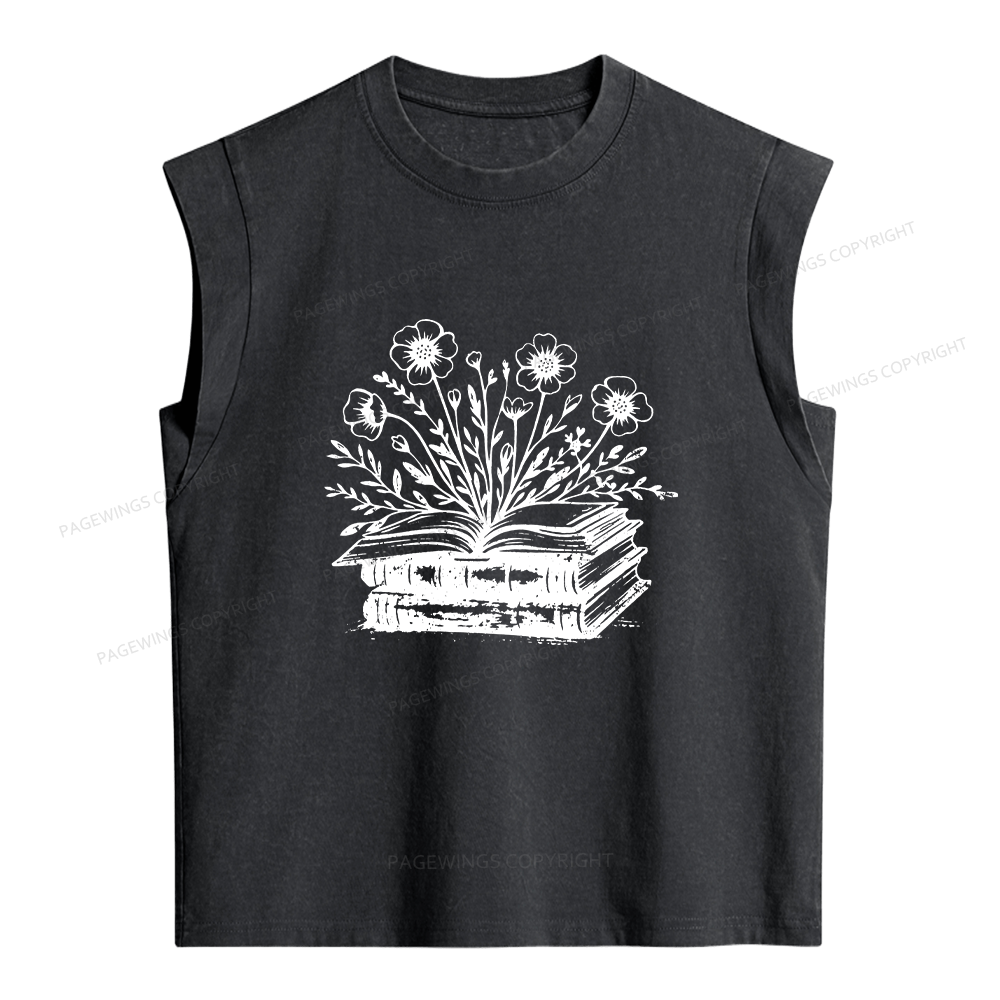 Pagewings Vintage Book Flowers Women's Washed Tank Top