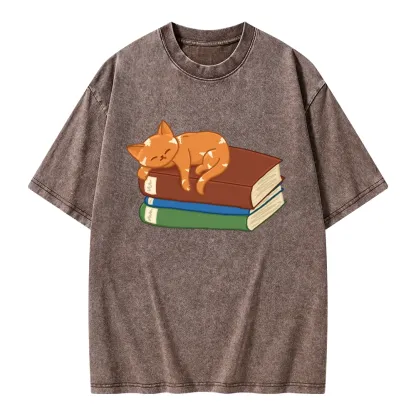 Pagewings Orange Book Cat Unisex Washed T-shirt