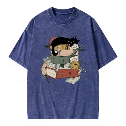 Pagewings Books And Cats Unisex Washed T-shirt