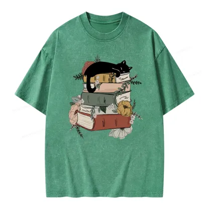 Pagewings Books And Cats Unisex Washed T-shirt