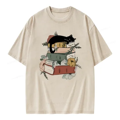 Pagewings Books And Cats Unisex Washed T-shirt