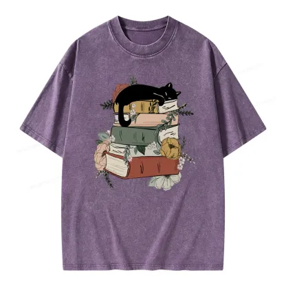 Pagewings Books And Cats Unisex Washed T-shirt