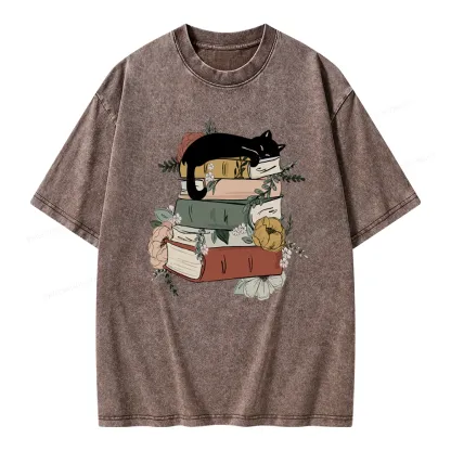 Pagewings Books And Cats Unisex Washed T-shirt