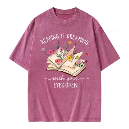Pagewings Reading Is Dreaming With Your Eyes Open Unisex Washed T-shirt