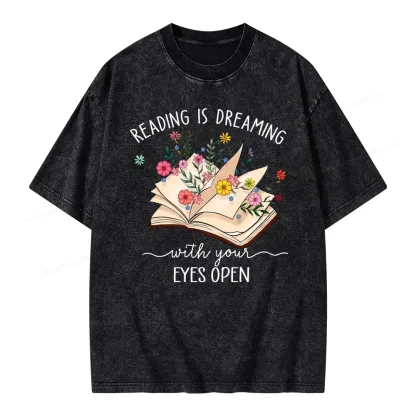 Pagewings Reading Is Dreaming With Your Eyes Open Unisex Washed T-shirt