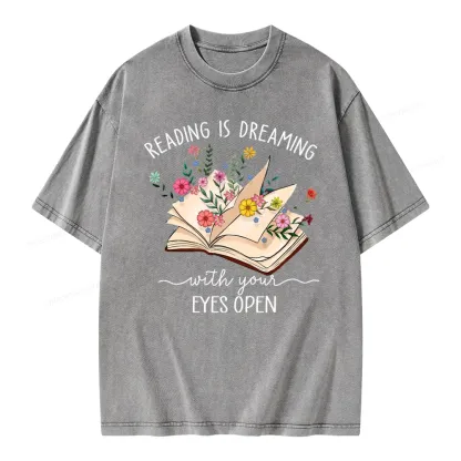 Pagewings Reading Is Dreaming With Your Eyes Open Unisex Washed T-shirt