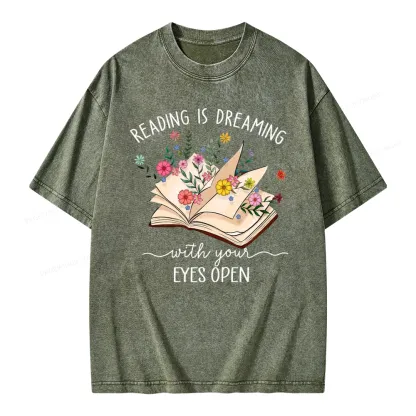 Pagewings Reading Is Dreaming With Your Eyes Open Unisex Washed T-shirt
