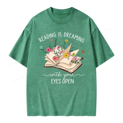 Pagewings Reading Is Dreaming With Your Eyes Open Unisex Washed T-shirt