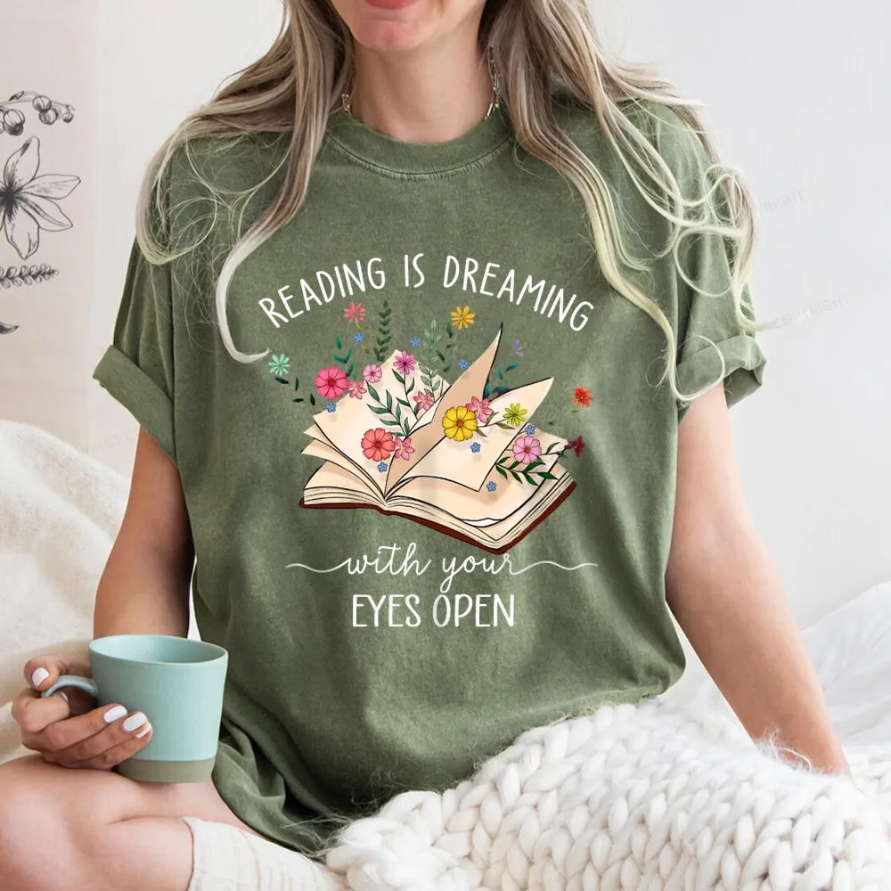 Pagewings Reading Is Dreaming With Your Eyes Open Unisex Washed T-shirt