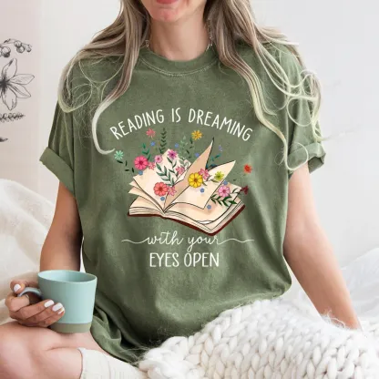 Pagewings Reading Is Dreaming With Your Eyes Open Unisex Washed T-shirt