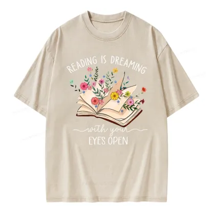Pagewings Reading Is Dreaming With Your Eyes Open Unisex Washed T-shirt